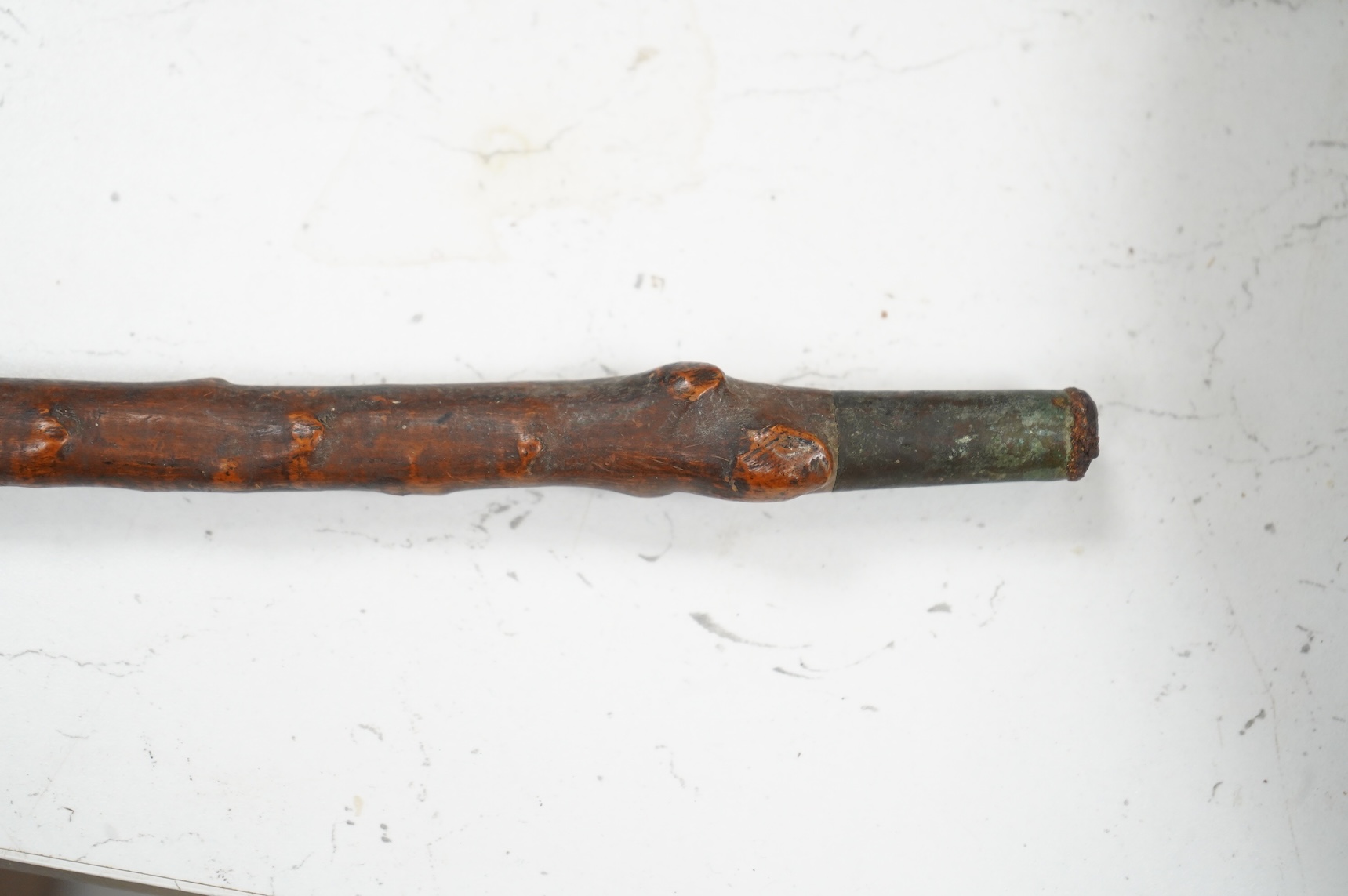 A European carved rootwood walking stick, 93cm in length
